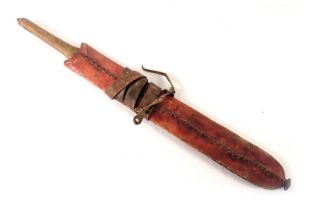 An African short sword or cleaver, the blade stamped Diamond BF 18", with leather handle and stained