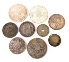 A collection of foreign, silver and other coins, to include Marie Theresa Thaler, Brazilian, Mexican