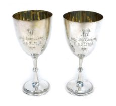 A pair of silver plated trophies, awarded for the High Jump Junior, to a H.A. Slater, dated 1916.