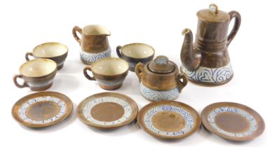 A 1930's French HB Quimper faience coffee set, in the Celtic style decoration, signed HB Quimper Fra