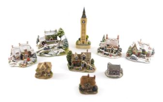 A Lilliput Lane Country Christmas illuminated figure, an anniversary edition of Big Ben, etc.