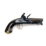 An early 19thC Irish 16-bore flintlock pistol by Rigby, with swivel ram rod, brass trigger guard and