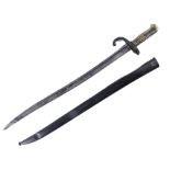 A bayonet, number to cover R.75825, with a brass handle, 68cm long.