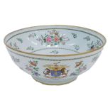 A late 19th/early 20thC Samson porcelain bowl, decorated with oriental style flowers, etc., within g