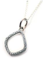 A Monica Vinader silver and diamond set pendant and chain, the oval shaped pendant, 2.5cm high, on a