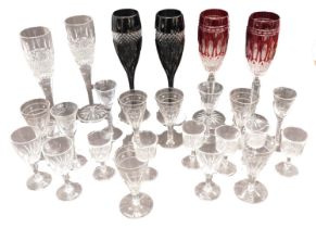 A quantity of cut glass, to include Waterford ruby flash and black flash champagne flutes, a pair of