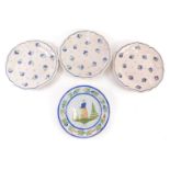 A set of three 19thC Quimper Faience plates, decorated with the Bluet Flower pattern, 23cm diameter,
