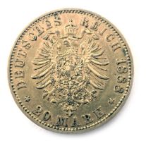 A German Kaiser Frederick 1888 twenty mark gold coin.