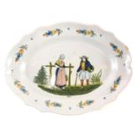 A 19thC Quimper Faience platter, decorated with male and female figures, signed HB to front, impress