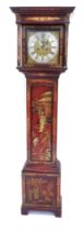 An 18thC longcase clock by Henry King of London, the square dial with gilt metal spandrels and Roman