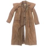 A full length size medium brown calf skin coat.