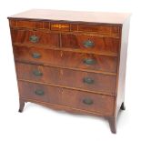A 19thC mahogany and inlaid chest of drawers, with a plain top above two concealed frieze drawers, a