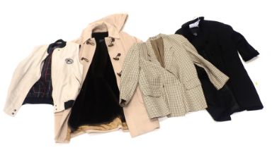 A collection of Burberry clothing, to include a beige gilet with checked lining, a fawn duffel type