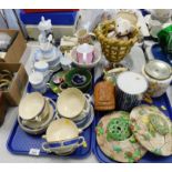 Household china and effects, money bank, biscuit barrels, Booths cups and saucers, Lurpak butter sta