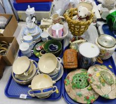 Household china and effects, money bank, biscuit barrels, Booths cups and saucers, Lurpak butter sta