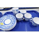 A set of six Royal Crown Derby Blue and White cups and saucers.