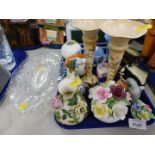 Two Royal Doulton character jugs, Wedgwood blue Jasperwares, blush ivory stem vases, etc. (1 tray)