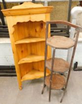 A pine corner shelf and a three tier cake stand. (2)