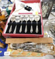 Various cased cutlery, to include mother of pearl handled knives, souvenir spoons, cased canteen of