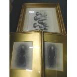 Photographic prints, comprising gilt framed family portrait, and two gilt framed full profile pictur