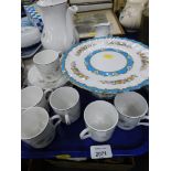 A Mayfair part tea service, and a turquoise blue cake plate. (1 tray)