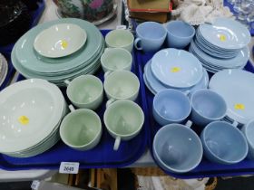 A Johnson Brothers green part service, a blue part dinner service, etc. (2 trays)