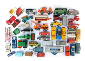 A group of diecast vehicles, play worn, to include a Corgi Oldsmobile, Austin London taxi cab, Chevr