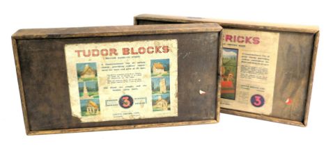 Lotts Bricks and Lotts Tudor brick sets, in wooden boxes with sliding lids. (2)