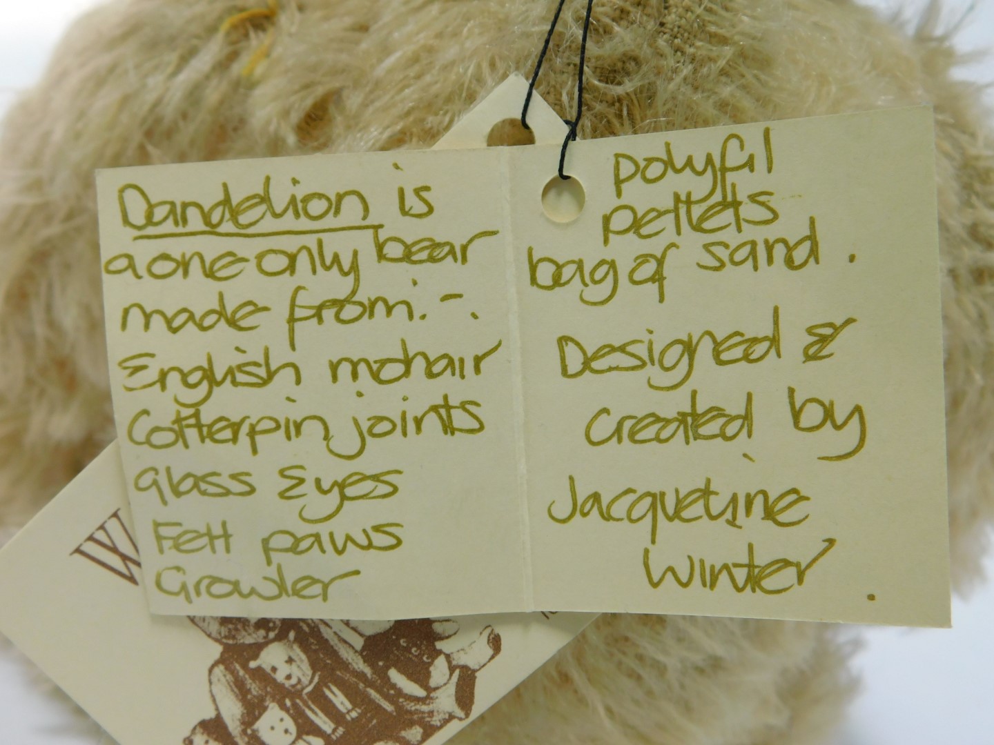 A Winter Bears by Jacqueline Winter mohair Teddy bear, named Dandelion, oatmeal colouring with leath - Image 4 of 4