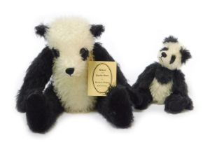 Two mohair bears modelled as pandas, comprising Changa by Barbara Hedges, 24cm high, and another by