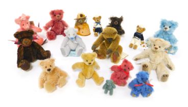 A group of miniature mohair Teddy bears, makers to include Pipkins Bears, Ellerslie Bears, Russ Moha