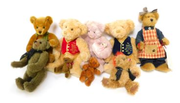 A group of mohair and other Teddy bears, to include a Russ Bear named Dunwell, a Bear Legends mohair