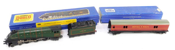 A Hornby OO gauge Mallard locomotive and tender E.R., 60022, green livery No 3211, boxed, together w