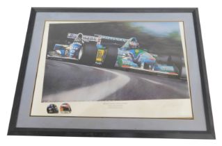 After Gavin MacLeod. Michael Schumacher, Down to the Wire, artist signed print, of Michael Schumache
