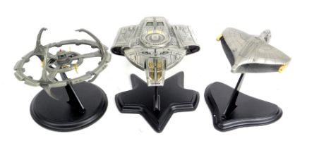 Franklin Mint boxed pewter models, comprising The Romulan War Bird, US Defiant and Deep Space 9 Spac