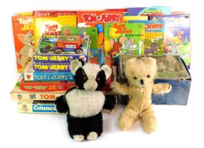 Various toys, games and annuals, to include two plush jointed Teddy bears, Escalado, Tom and Jerry b