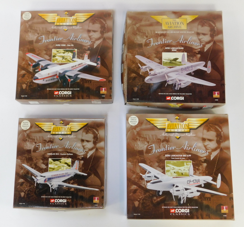 Four Corgi Aviation Archive diecast models, 1:144 scale, from the Frontier Airliners Series, compris