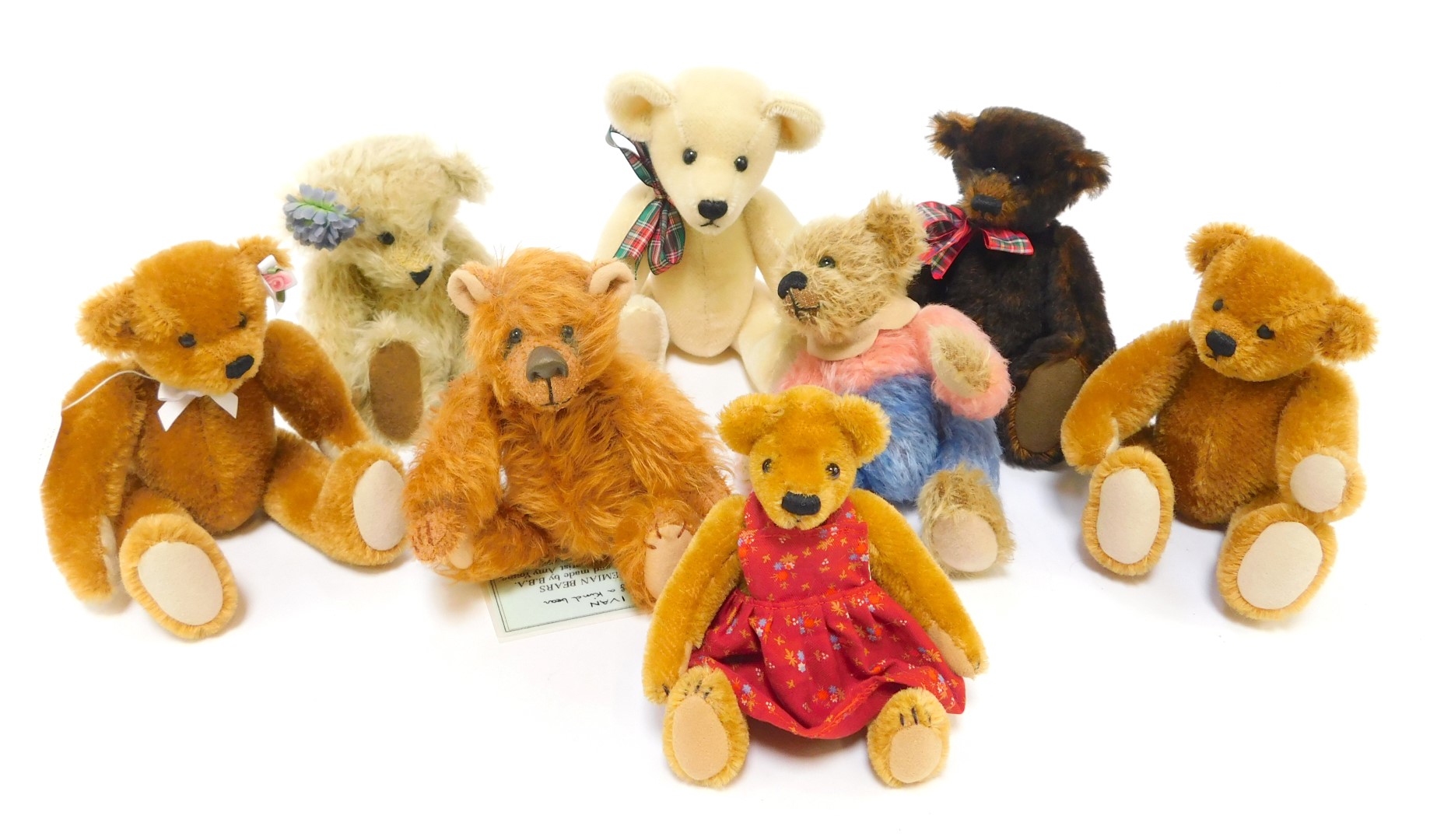 Eight mohair Teddy bears, to include Bohemian Bears Ivan, 17cm high, Louisa's Bears tipped mohair be