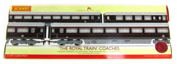 A Hornby OO gauge The Royal Train Coaches Pack, comprising two Royal Household cars MK3 coach and Ro