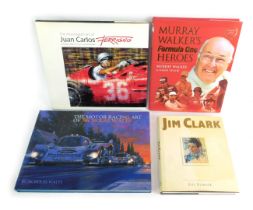 Motorsport related books, comprising Murray Walker's Formula One Heroes, Jim Clark, The Motorsport A