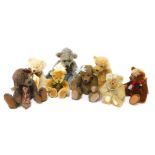 Eight mohair Teddy bears, brands to include Joe and Co, Greetwell Bears, Keyne Bears, etc., the larg