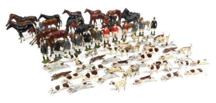 A Britain's lead hunting set, comprising horses, dogs and huntsman figures. (1 tray)