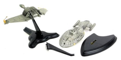 Two Franklin Mint Star Trek pewter models, comprising a Klingon Bird of Prey, and USS Voyager NC7465