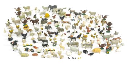 A group of Britain's lead farm animals, to include rabbits, sheep, cows, geese, hens, etc. (1 tray)