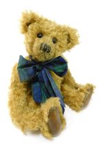 A Winter Bears by Jacqueline Winter mohair growler Teddy bear, named Joe, with tartan ribbon collar,