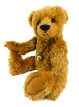 An Old Bexley Bears by Rosita Lynn mohair Teddy bear, caramel colouring, jointed, with bell necklace