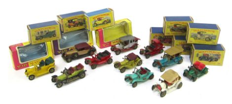 Matchbox Models of Yesterday diecast, including Y14 1911 Maxwell Roadster, UY6 1913 Cadillac, Matchb