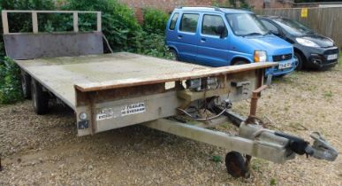 A Hazelwood Trailers 3000B 3 tonne two axle flatbed vehicle trailer, with winch.