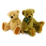 Two Old Bexley Bears by Rosita Lynn mohair bears, named Baby Barley and Ross, each with bell and rib