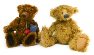 Two mohair Teddy bears, comprising Bearly There by Lorraine Jones, named Freddy, 26cm high, together